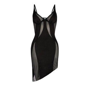 OW Mesh Nude Illusion Dress – Black/Sheer Panels – Excellent Condition
